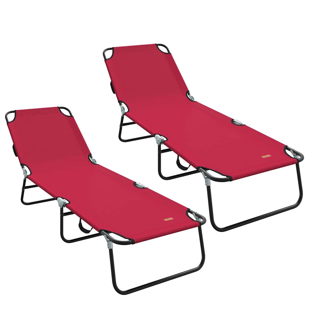 Folding Sun Lounger Folding 2 pcs Red 56 x 189 x 87cm Fabric